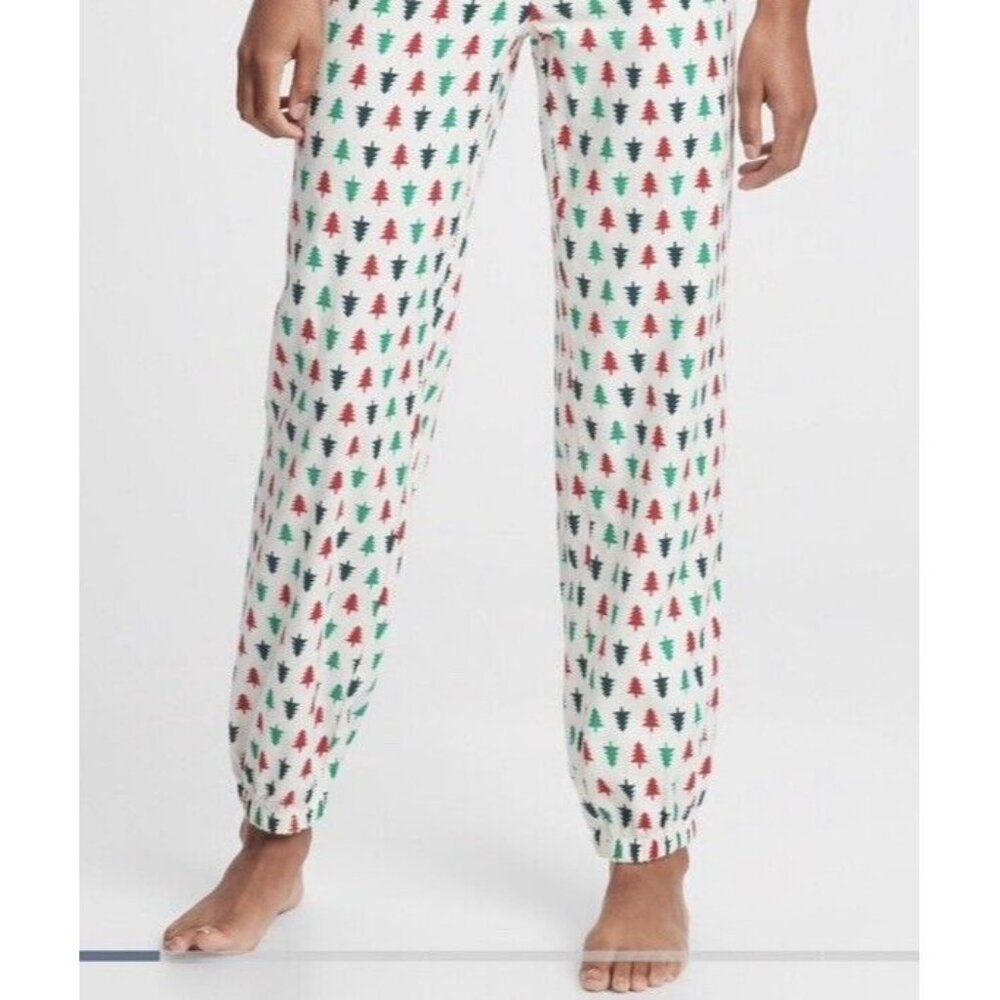 Gap Christmas Trees Flannel PJ Jogger Pants XS Elastic Waist‎ Pajama Womens NWT